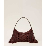 twinset γυναικεία τσάντα ώμου hobo με μεταλλικό monogram - 261td8110 καφέ