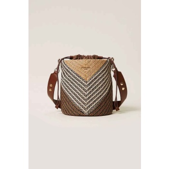 twinset γυναικεία τσάντα bucket jacquard raffia - 261td8502