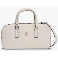 tommy hilfiger γυναικεία τσάντα χειρός με μεταλλικό λογότυπο `th monogram` - aw0aw18415 εκρού