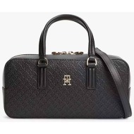 tommy hilfiger γυναικεία τσάντα χειρός με μεταλλικό λογότυπο `th monogram` - aw0aw18415 μαύρο