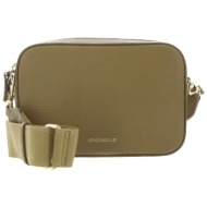 coccinelle γυναικεία δερμάτινη τσάντα crossbody με μεταλλικό λογότυπο `tebe` - e5mn5-55i101 λαδί