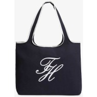 tommy hilfiger γυναικεία τσάντα tote/παραλίας με ανάγλυφο monogram `th summer` - aw0aw18398 μπεζ