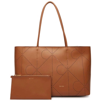 calvin klein jeans γυναικεία δερμάτινη τσάντα tote με pouch
