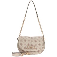 guess γυναικεία τσάντα ώμου με all-over logo print `carrie` - hwgp9898200 κρέμ