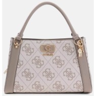 guess γυναικεία τσάντα χειρός με all-over logo print `karnilla` - hwos9901060 μπεζ