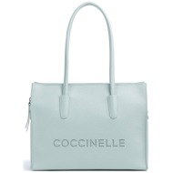 coccinelle γυναικεία δερμάτινη τσάντα shopper `myrtha` - e1uak-110201 γαλάζιο
