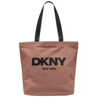 dkny γυναικεία τσάντα tote με logo print `izzy` - r53agn37 καφέ