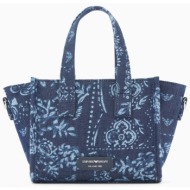 emporio armani γυναικείο canvas mini bag με all-over print - ew000371af25821 μπλε σκούρο