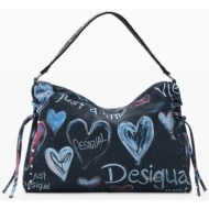 desigual γυναικεία τσάντα ώμου με lettering και σχέδια `stacatto` - 26saxa56 σκούρο μπλε