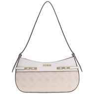 guess γυναικεία τσάντα ώμου με all-over logo print `melinda` - hwjp9902170 εκρού