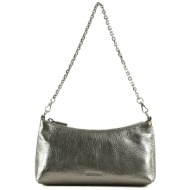 coccinelle γυναικεία δερμάτινη τσάντα crossbody μονόχρωμη με σταμπωτό λογότυπο `aura` - e5qh0-550101