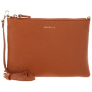 coccinelle γυναικεία δερμάτινη τσάντα crossbody μονόχρωμη με logo print - e5mma-55f401 πορτοκαλί σκο