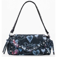 desigual γυναικεία τσάντα ώμου με lettering και σχέδια `stacatto` - 26saxa57 σκούρο μπλε