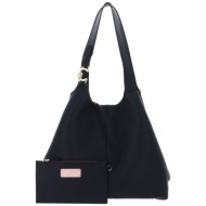 coccinelle γυναικεία δερμάτινη τσάντα shopper `c-easy large` - e1sha-110101 μπλε σκούρο