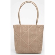 calvin klein jeans γυναικεία τσάντα suede small tote με all-over logo print - lv04f3335g μπεζ