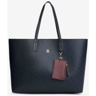 tommy hilfiger γυναικεία τσάντα tote με μεταλλικό μονόγραμμα `icon` - aw0aw18174 σκούρο μπλε