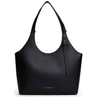 tommy hilfiger γυναικεία τσάντα tote με μεταλλικό λογότυπο `th logo` - aw0aw18232 μαύρο