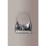 calvin klein jeans γυναικεία τσάντα ώμου με ανάγλυφο λογότυπο - lv04f3332g ασημί