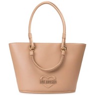 love moschino γυναικεία τσάντα ώμου με μεταλλικό λογότυπο - jc4099pp1oll0 μπεζ