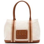 love moschino γυναικεία τσάντα shopper με logo patch - jc4064pp1olz1 μπεζ