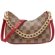 dkny γυναικεία τσάντα crossbody με all-over logo print `jenna` - r53e6i10 καφέ ανοιχτό