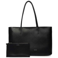 calvin klein jeans γυναικεία δερμάτινη τσάντα tote με pouch και all-over monogram - lv04f3359g μαύρο