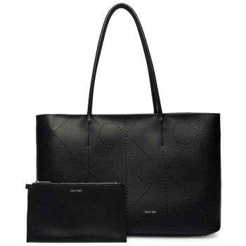 calvin klein jeans γυναικεία δερμάτινη τσάντα tote με pouch