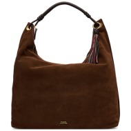 tommy hilfiger γυναικεία τσάντα suede ώμου hobo με μεταλλικό λογότυπο `th statement` - aw0aw18403 κα
