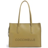 coccinelle γυναικεία δερμάτινη τσάντα shopper `myrtha` - e1uak-110201 λαδί