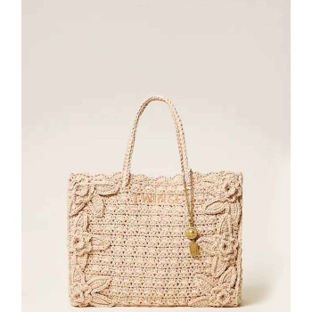 twinset γυναικεία πλεκτή τσάντα ώμου shopper με γούρι 