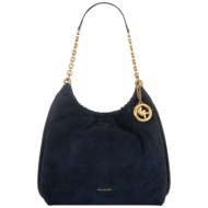 michael kors γυναικεία suede τσάντα ώμου `indie large` - 30s6a15l7s μπλε σκούρο