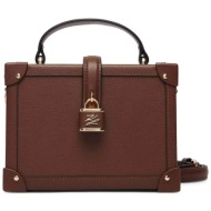 karl lagerfeld γυναικεία δερμάτινη τσάντα crossbody `autograph padlock small` - b1w30100 καφέ
