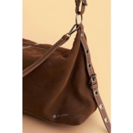 attrattivo γυναικεία τσάντα ώμου με suede λεπτομέρεια - 9t23455 καφέ