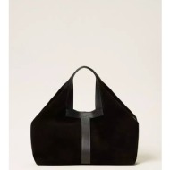 twinset γυναικεία τσάντα ώμου shopper suede - 262tb7140 μαύρο
