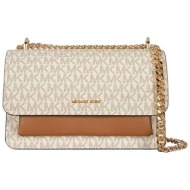 michael kors γυναικεία τσάντα ώμου με all-over monogram `claire` - 30r5gc7l3b εκρού