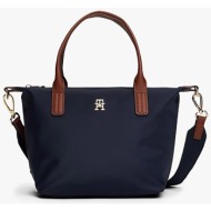 tommy hilfiger γυναικεία τσάντα tote με μεταλλικό μονόγραμμα `popette` - aw0aw17709 σκούρο μπλε