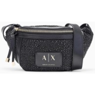 armani exchange γυναικείο τσαντάκι μέσης/crossbody με στρας και logo patch - xw002655af27000 μαύρο
