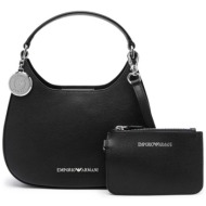 emporio armani γυναικεία τσάντα χειρός μονόχρωμη με contrast μεταλλικό logo - y3h324ywe9e μαύρο