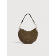 coccinelle γυναικεία τσάντα ώμου suede με ανάγλυφο λογότυπο `sunup medium` - e1qkg-130201 γκρι