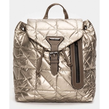 τσάντα backpack δερματίνη καπιτονέ με φερμουάρ - χρυσό