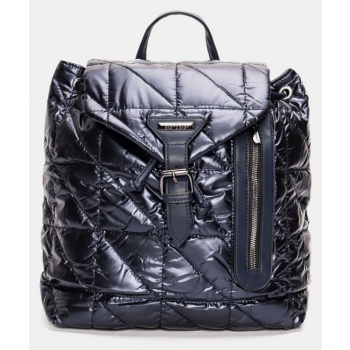τσάντα backpack δερματίνη καπιτονέ με φερμουάρ - μπλε σκούρο
