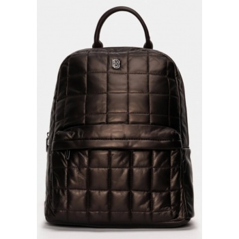 τσάντα backpack δερματίνη καπιτονέ - καφέ σκούρο